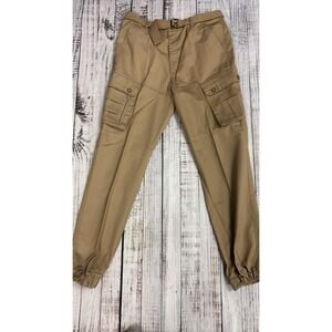 Attitude Gold Mens Khaki Cargo Jogger Pants Tan Belted Size 34